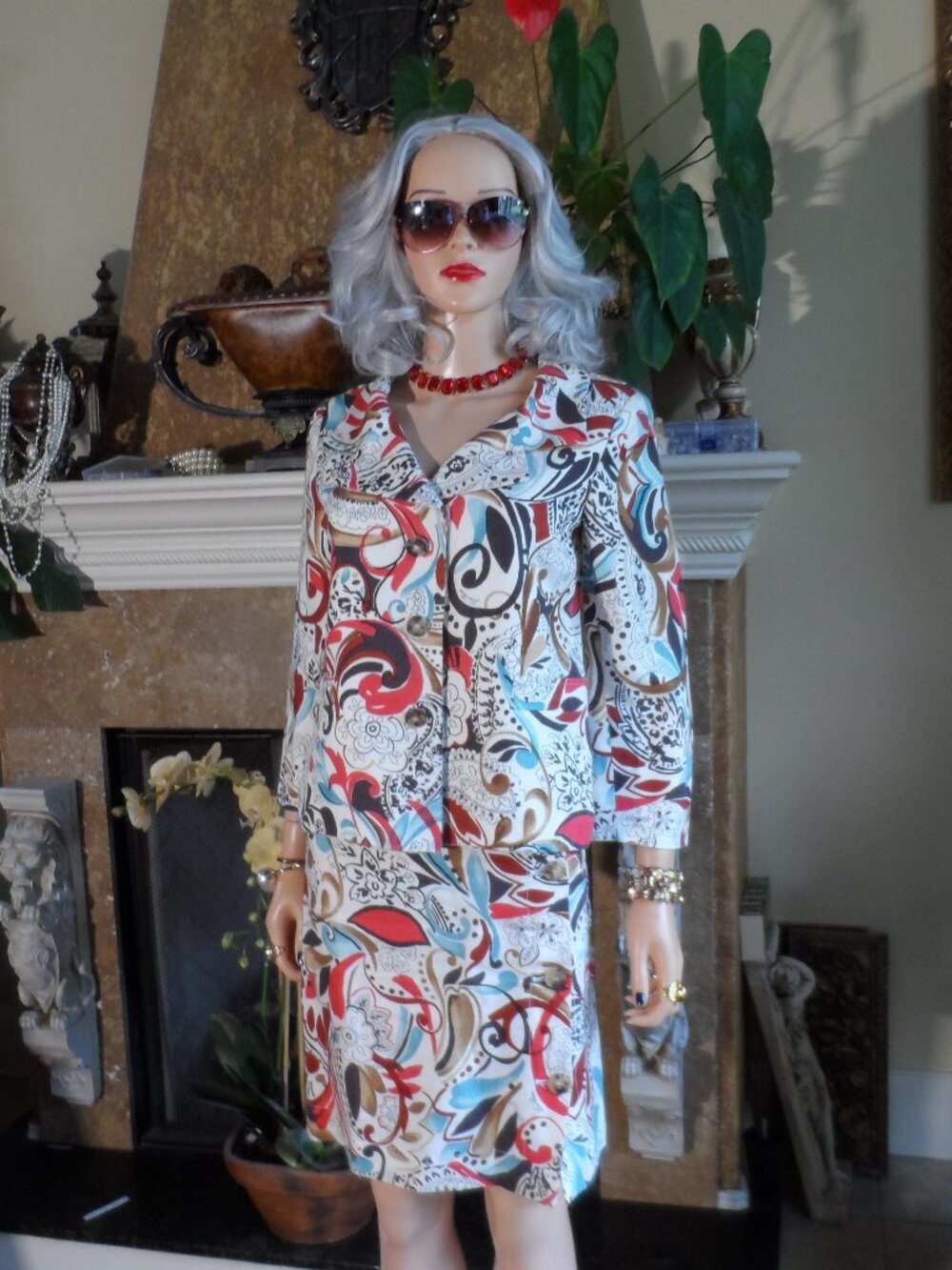 Loro Piana White Multicolor Paisley Linen Skirt Suit Size IT 40/44